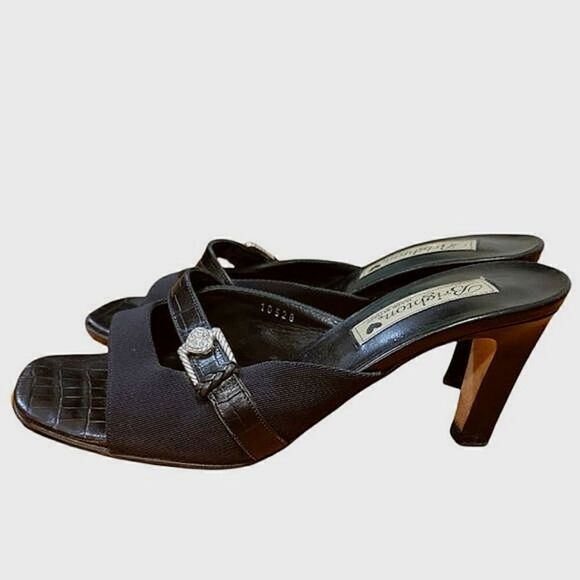 Brighton Renee Black Leather Slip On Peep Toe Open Back Heel Shoe 8.5M - Picture 1 of 11